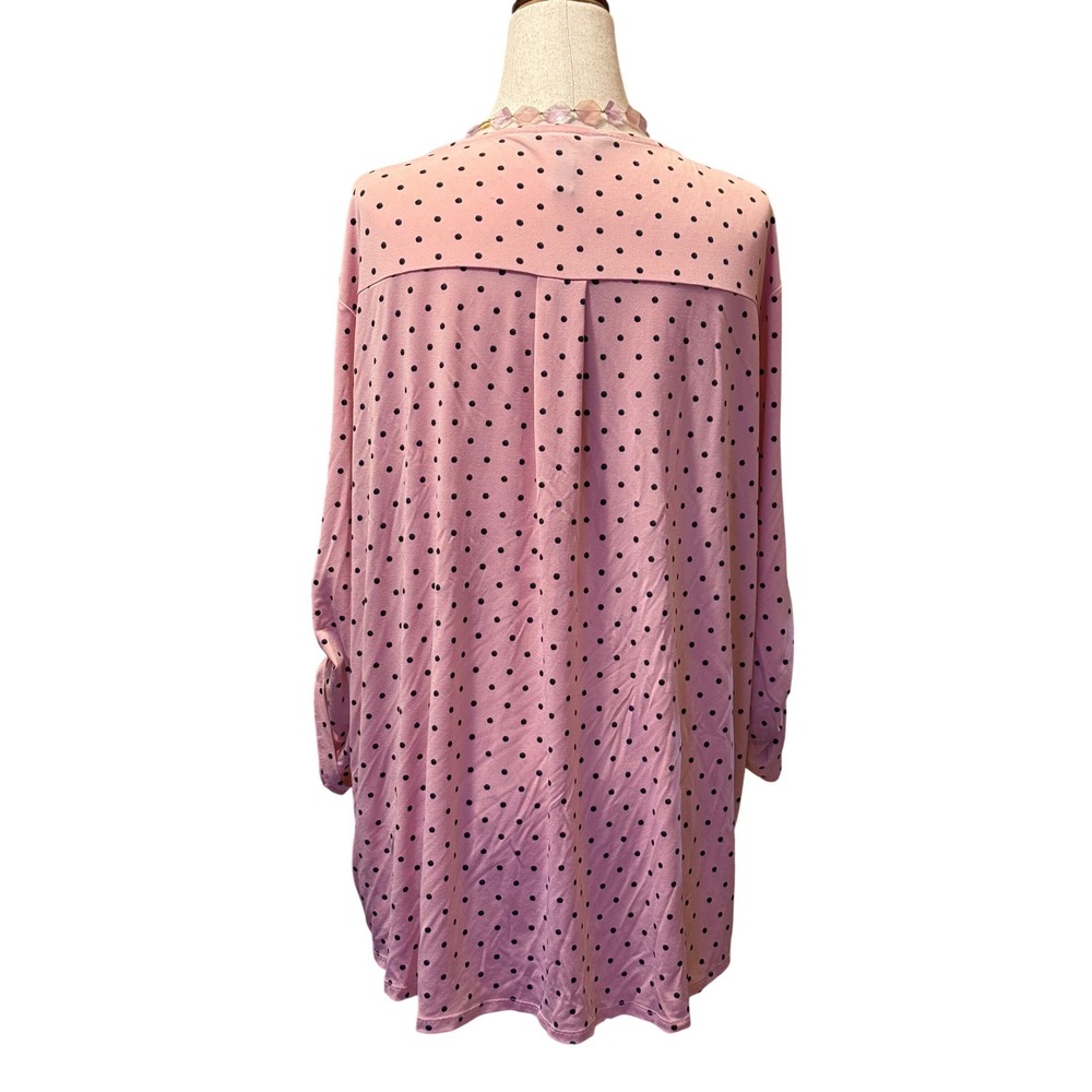 Ellen Tracy‎ Pink Polka Dot Quarter Zip 3/4 Sleeve Tunic Top Women XL - Picture 2 of 6